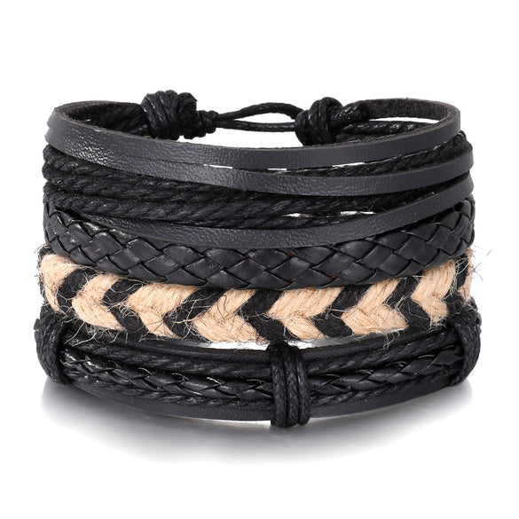 Punk Style Geometric Artificial Leather Handwoven Men's Bracelet Sixpiece Set