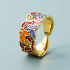 Punk Style Geometric Open Ring With Gold Plated Copper Blue And White Porcelain Pattern And Zircon Detail Adjustable Unisex Jewelry