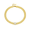 Punk Style Gold Plated Stainless Steel Chain Necklace With Diamond Pearl Love Design