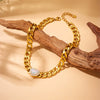 Punk Style Gold Plated Stainless Steel Chain Necklace With Diamond Pearl Love Design