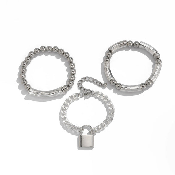 Punk Style Lock Pendant Alloy Bracelet With Geometric Pattern And Electroplating For Women