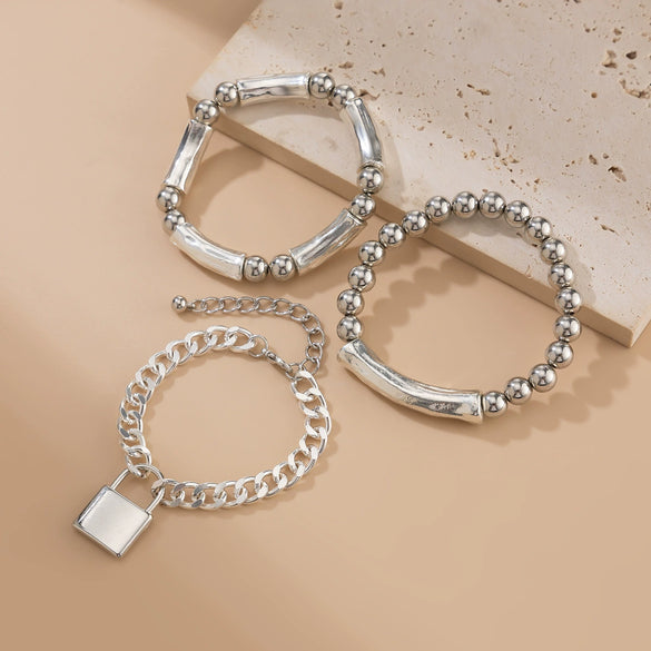Punk Style Lock Pendant Alloy Bracelet With Geometric Pattern And Electroplating For Women