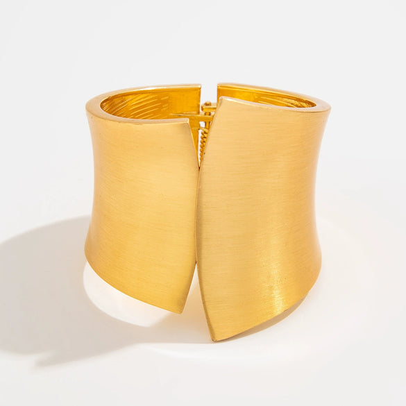 Punk Style Matte Wide Spring Buckle Stainless Steel Irregular Metal Electroplated Bracelet
