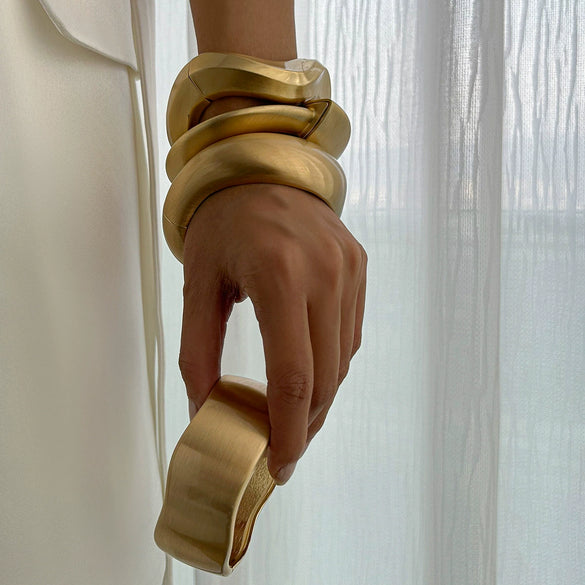 Punk Style Matte Wide Spring Buckle Stainless Steel Irregular Metal Electroplated Bracelet