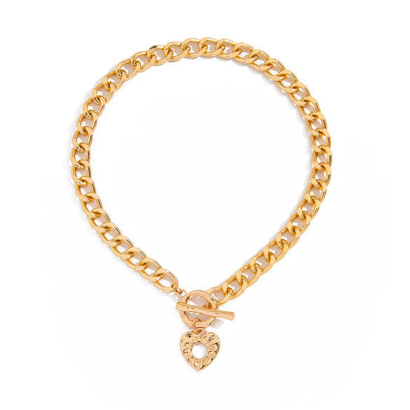 Punk Style Metal Alloy Heart Shape Geometric Letters Numbers Text Pendant Necklace With O Chain And Electroplating Treatment