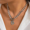Punk Style Metal Alloy Heart Shape Geometric Letters Numbers Text Pendant Necklace With O Chain And Electroplating Treatment