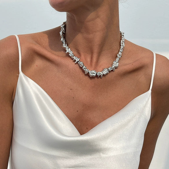 Punk Style Metal Geometric Fold Necklace For Women With Electroplating