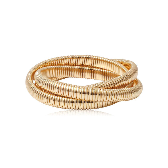 Punk Style Metal Threelayer Stacking Geometric Crossfold Chain Bracelet For Women With Electroplating