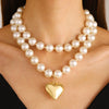 Punk Style Necklace With Big Round Beads And Heart Shaped Pendant Ccb Material Ball Chain Electroplating Treatment