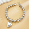 Punk Style Necklace With Big Round Beads And Heart Shaped Pendant Ccb Material Ball Chain Electroplating Treatment