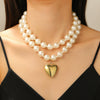 Punk Style Necklace With Big Round Beads And Heart Shaped Pendant Ccb Material Ball Chain Electroplating Treatment
