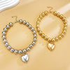 Punk Style Necklace With Big Round Beads And Heart Shaped Pendant Ccb Material Ball Chain Electroplating Treatment
