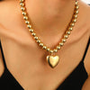 Punk Style Necklace With Big Round Beads And Heart Shaped Pendant Ccb Material Ball Chain Electroplating Treatment