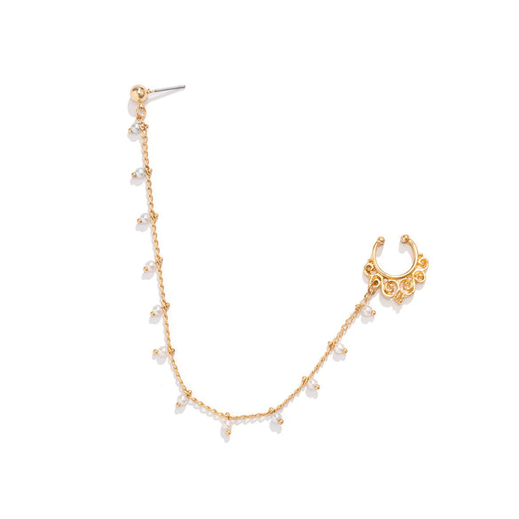 Punk Style Piercing Jewelry Imitation Pearl Butterfly Tassel Chain Earrings And Nose Clips For Women Iron Copper Electroplating Animals Zodiac
