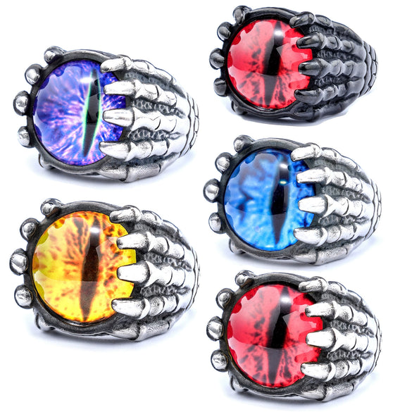Punk Style Skull Paw Devil's Eye Stainless Steel Gothic Ring Set With Gems
