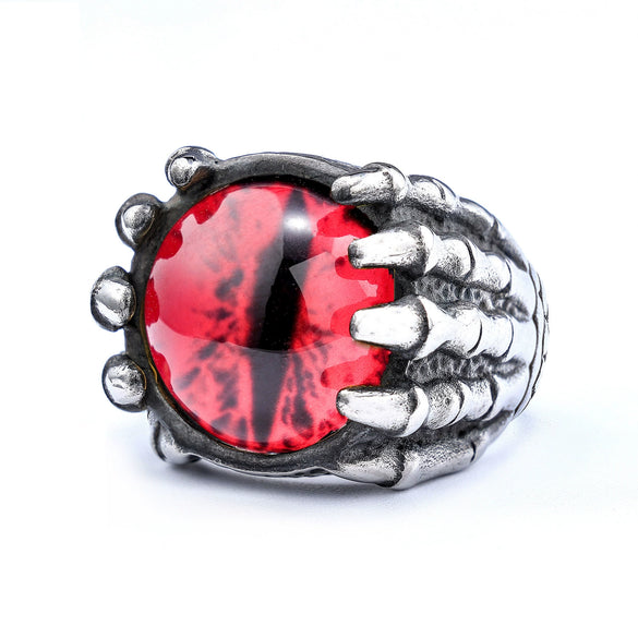 Punk Style Skull Paw Devil's Eye Stainless Steel Gothic Ring Set With Gems