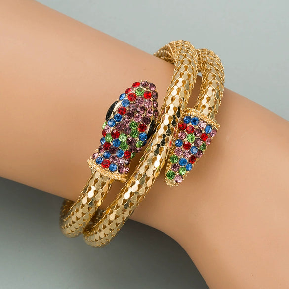 Punk Style Snake Wrap Bracelet Alloy Rhinestone Diamond Accent Unisex Jewelry For Men And Women