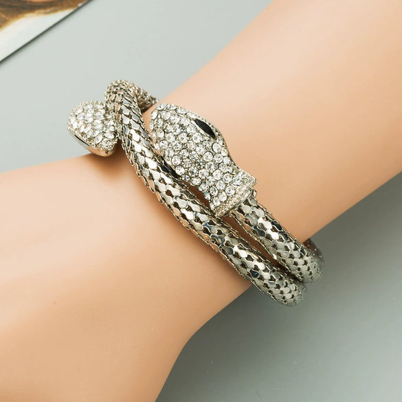 Punk Style Snake Wrap Bracelet Alloy Rhinestone Diamond Accent Unisex Jewelry For Men And Women