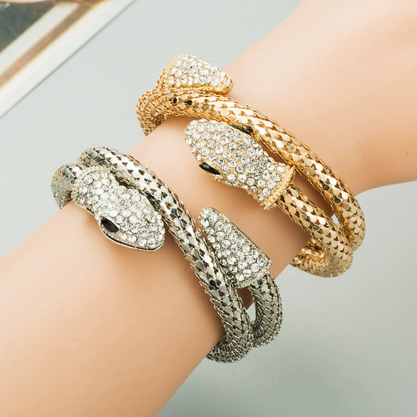 Punk Style Snake Wrap Bracelet Alloy Rhinestone Diamond Accent Unisex Jewelry For Men And Women