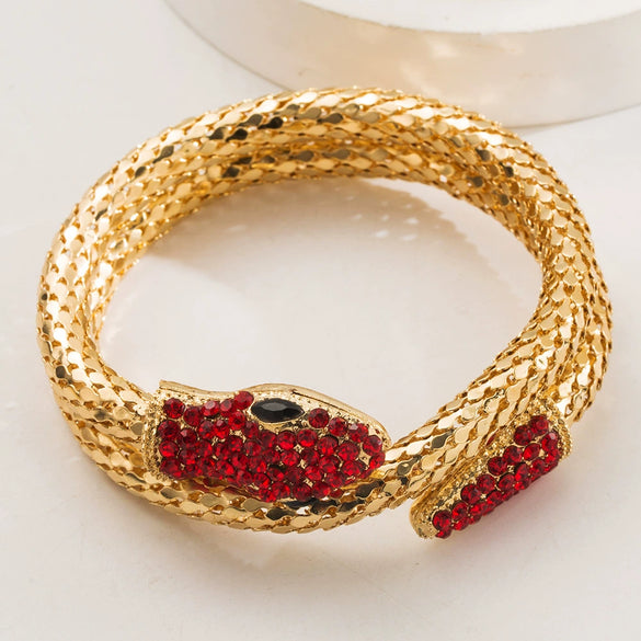 Punk Style Snake Wrap Bracelet Alloy Rhinestone Diamond Accent Unisex Jewelry For Men And Women