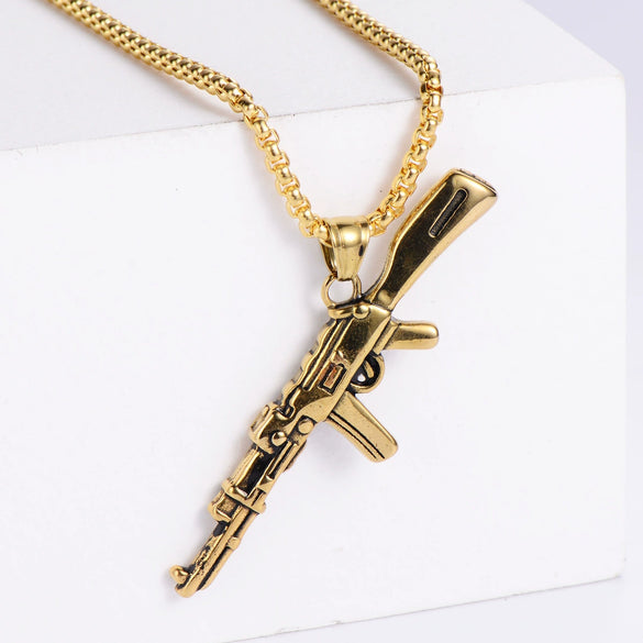 Punk Style Stainless Steel Ammunition Ak Rifle And Pistol Pendant With Doll Pattern For Men