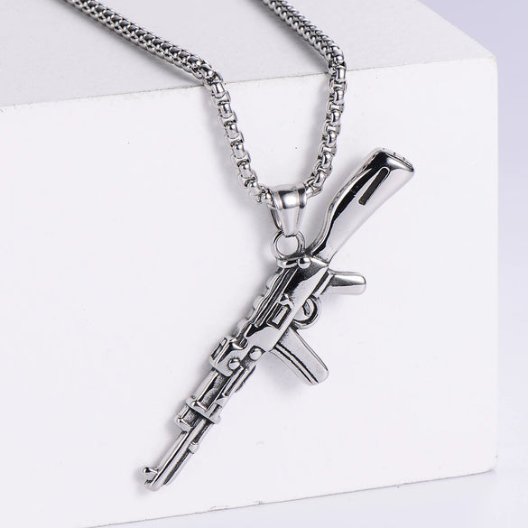 Punk Style Stainless Steel Ammunition Ak Rifle And Pistol Pendant With Doll Pattern For Men