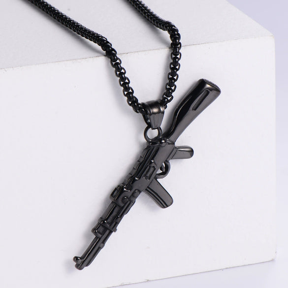 Punk Style Stainless Steel Ammunition Ak Rifle And Pistol Pendant With Doll Pattern For Men