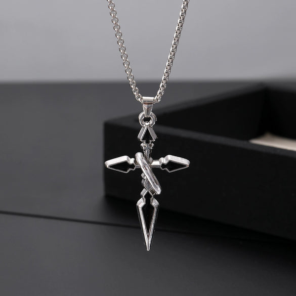 Punk Style Stainless Steel And Alloy Rivet Cross Handmade Clavicle Chain Necklace For Men And Women