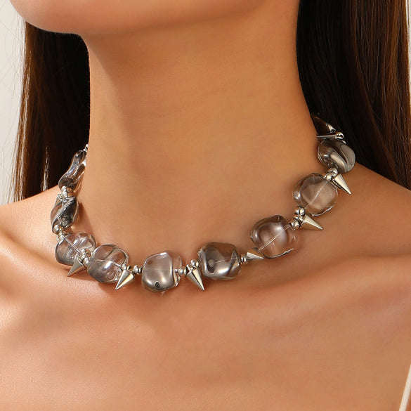 Punk Style Stainless Steel And Alloy Rivet Cross Handmade Clavicle Chain Necklace For Men And Women