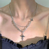 Punk Style Stainless Steel And Alloy Rivet Cross Handmade Clavicle Chain Necklace For Men And Women
