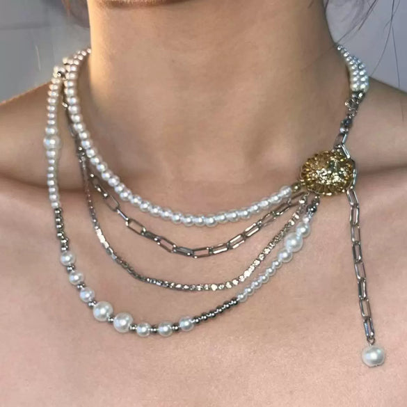 Punk Style Stainless Steel And Alloy Rivet Cross Handmade Clavicle Chain Necklace For Men And Women