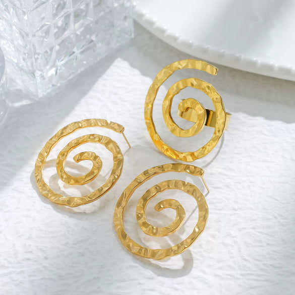 Punk Style Stainless Steel Electroplated Vortex Hollow Spiral Mosquito Incense Earrings Jewelry