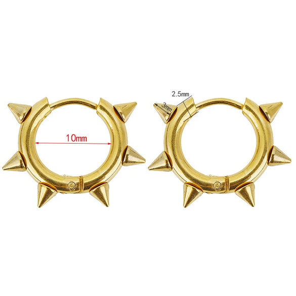 Punk Style Stainless Steel Round Pointed Cone Rivet Electroplated Unisex Earrings