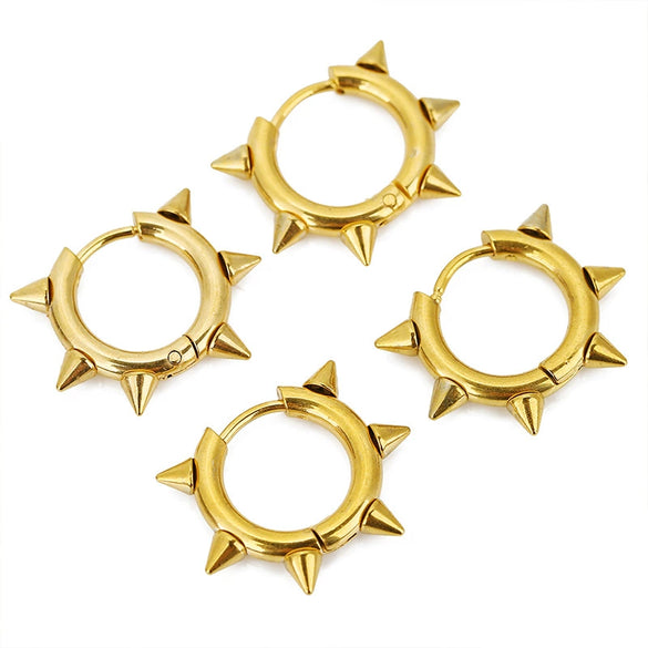 Punk Style Stainless Steel Round Pointed Cone Rivet Electroplated Unisex Earrings