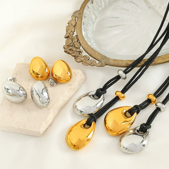 Punk Style 316L Stainless Steel And Organic Glass Necklace And Earrings With Stars Sun And Moon Clouds Cosmic Pattern And Electroplating Treatment
