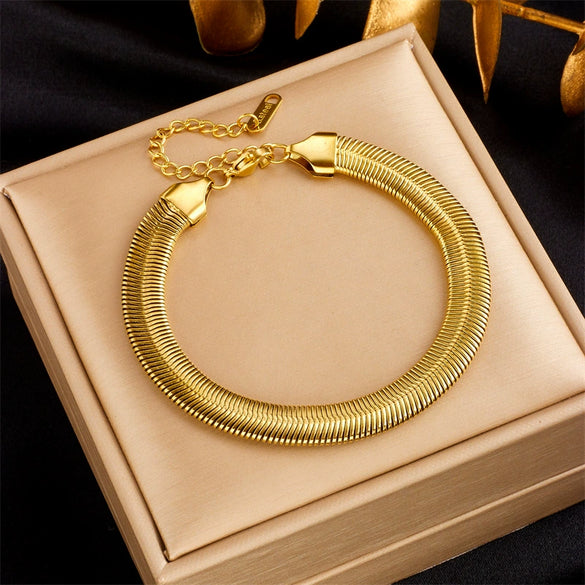 Punk Style Titanium Steel Wide Chain Bracelet With Electroplating Process