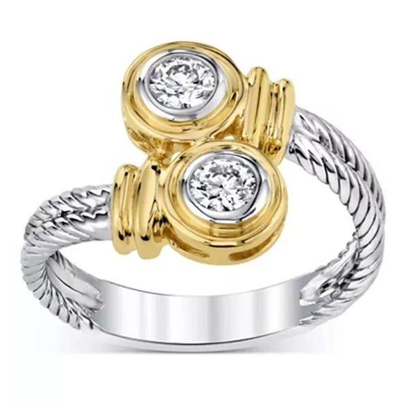 Punk Style Twocolor Twist Zircon Women's Ring Jewelry Copper Material Geometric Pattern Electroplating Treatment