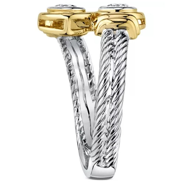 Punk Style Twocolor Twist Zircon Women's Ring Jewelry Copper Material Geometric Pattern Electroplating Treatment