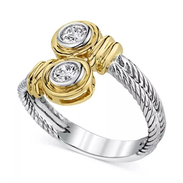 Punk Style Twocolor Twist Zircon Women's Ring Jewelry Copper Material Geometric Pattern Electroplating Treatment
