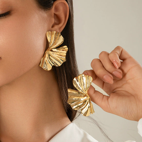 Punk Style Zinc Alloy Leaf Earrings For Women With Electroplating