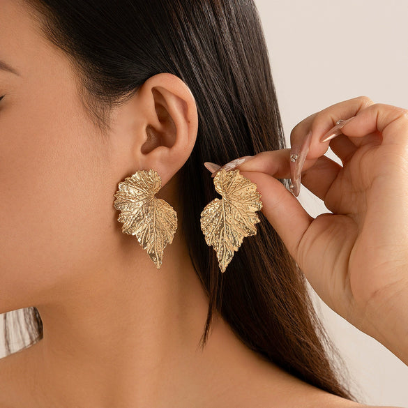 Punk Style Zinc Alloy Leaf Earrings For Women With Electroplating