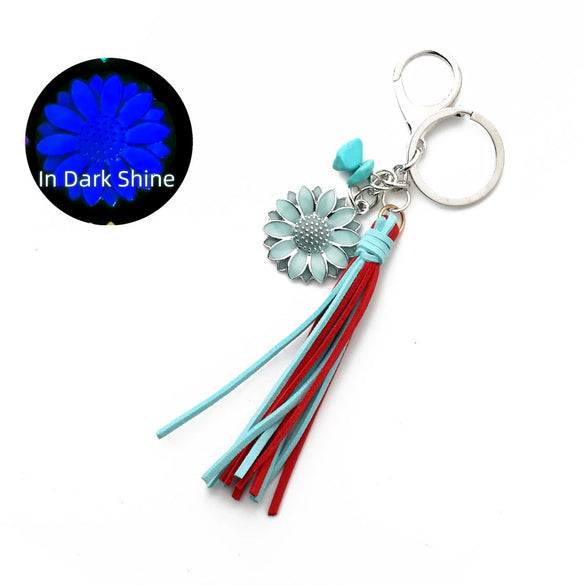 Punk Trend Fluorescent Sunflower Metal Pendant Keychain