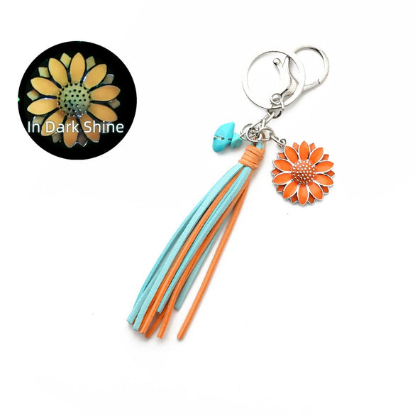 Punk Trend Fluorescent Sunflower Metal Pendant Keychain