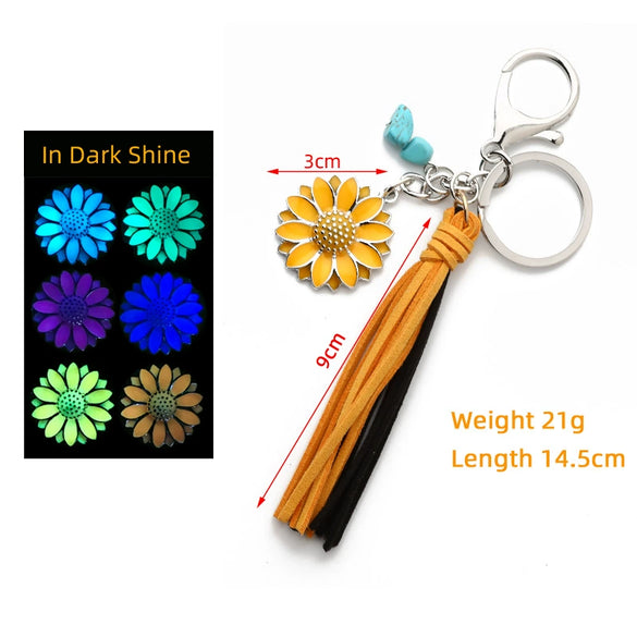 Punk Trend Fluorescent Sunflower Metal Pendant Keychain