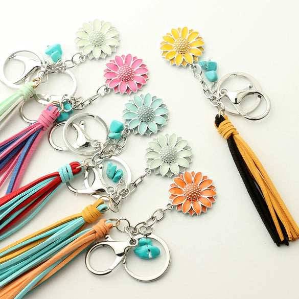 Punk Trend Fluorescent Sunflower Metal Pendant Keychain