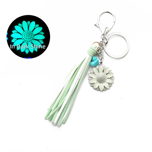 Punk Trend Fluorescent Sunflower Metal Pendant Keychain