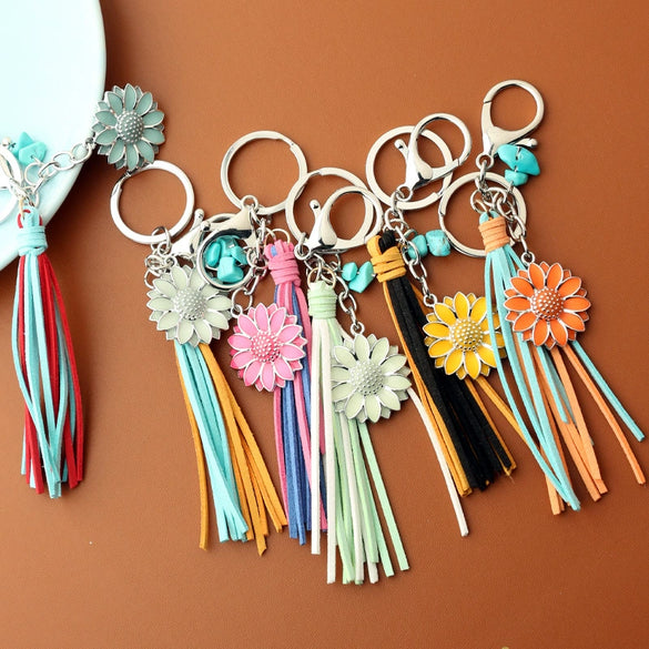 Punk Trend Fluorescent Sunflower Metal Pendant Keychain