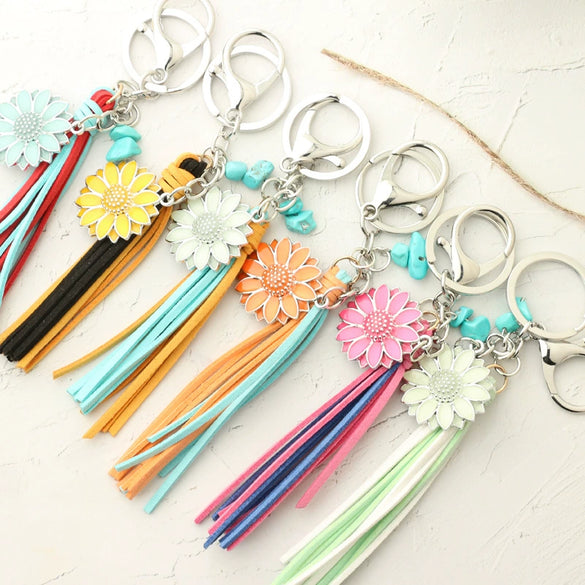 Punk Trend Fluorescent Sunflower Metal Pendant Keychain