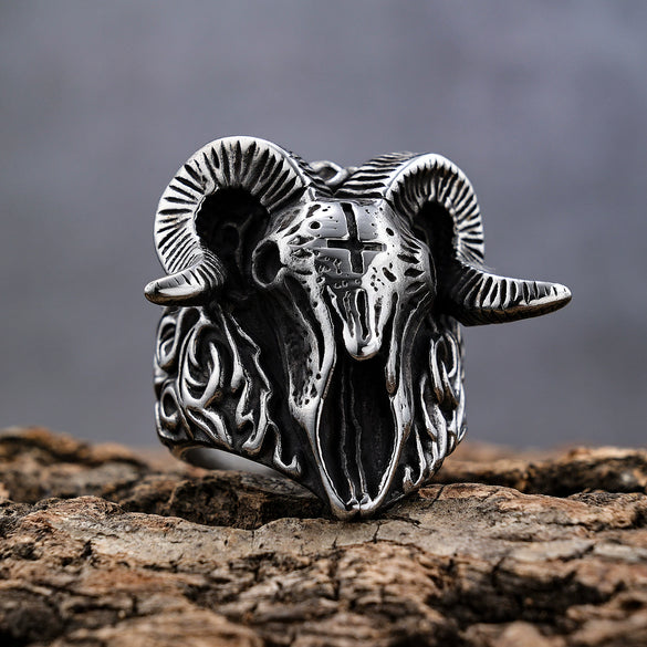 Punk Vintage Sheep Head Shape Stainless Steel Ring