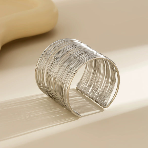 Punk Wrapped Metal Brushed Open Irregular Bracelet For Women With Electroplating Treatment